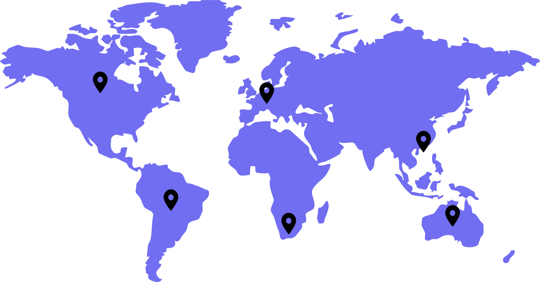 World map with six Veheri partner locations marked.